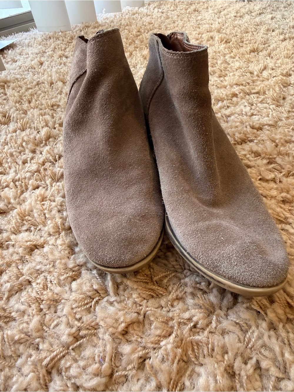 Lucky Brand Suede Ankle Booties in Taupe